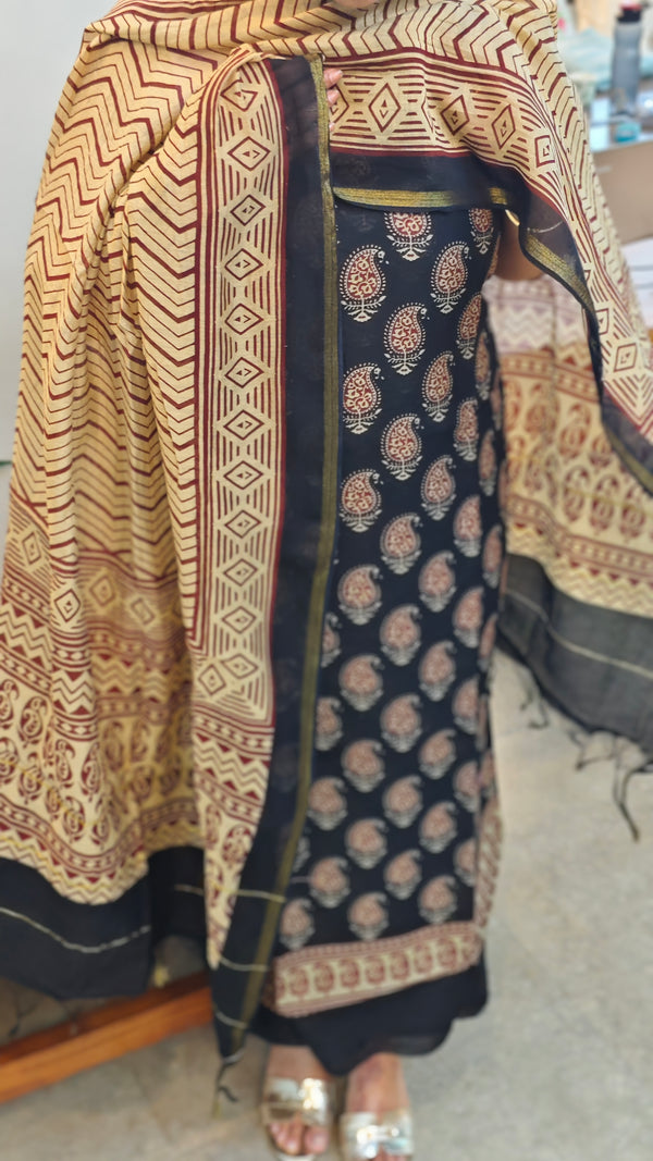 Black and beige chanderi suit