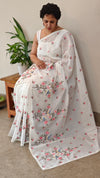 Pearl white embroiderednet kota saree
