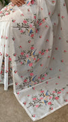 Pearl white embroiderednet kota saree