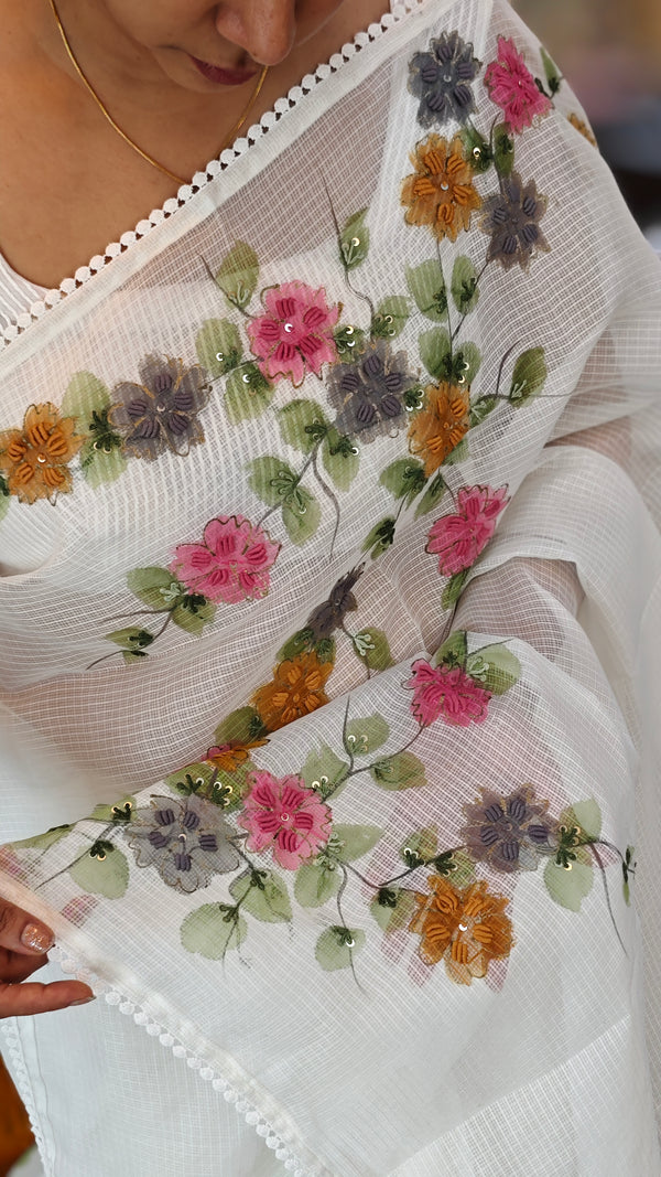 White silky kota saree