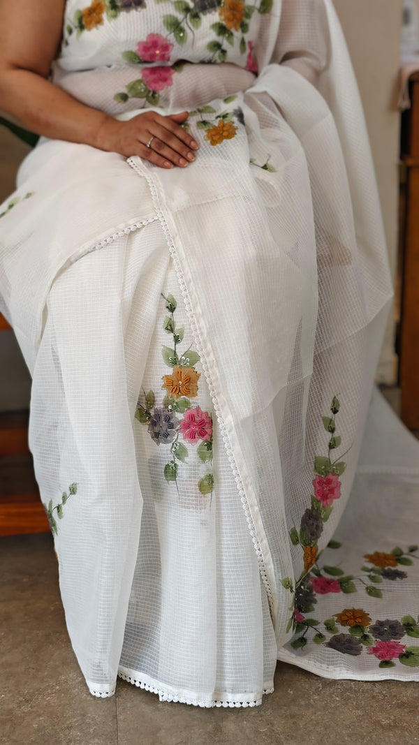 White silky kota saree