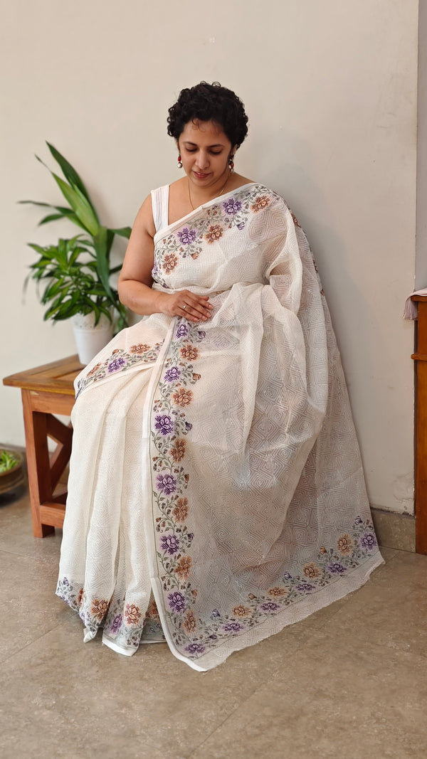 Off white and purple Tepchi kota saree