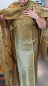 Olive green tussar silk suit