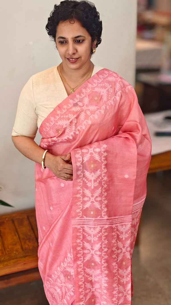 Light peach tussar jamdani saree - ZE38