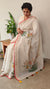 Cream base linen tissue saree - Hand painted - Peach and mustard floral - 6DE3