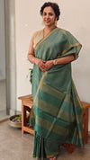 Forest Green green zari check tussar silk saree - 4K32