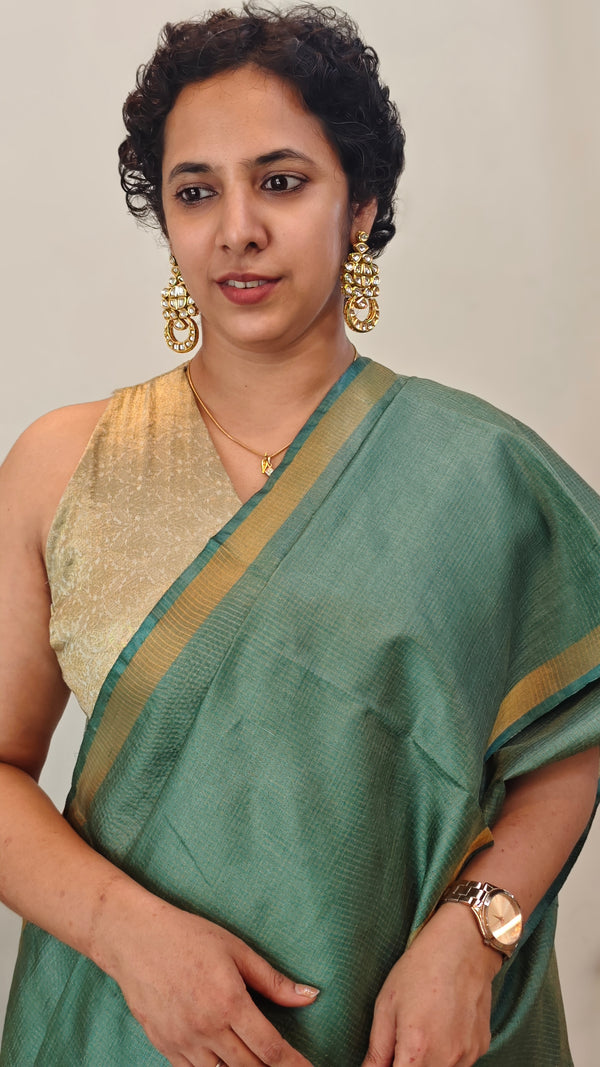Forest Green green zari check tussar silk saree - 4K32