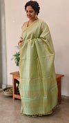 Tea green zari check tussar silk saree - 4K32