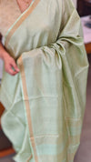 Tea green zari check tussar silk saree - 4K32