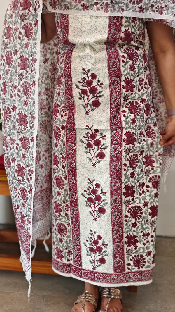 Off white and wine cotton salwar suit