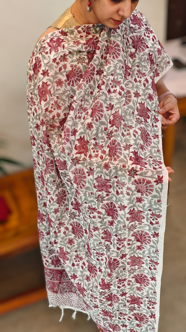 Off white and wine cotton salwar suit