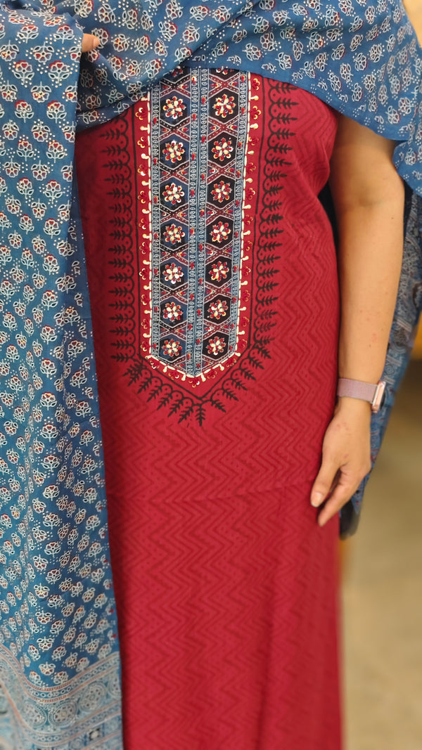 Maroonand Blue cotton salwar suit