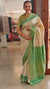Beige and green checked tussar silk saree - MA31
