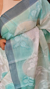 Aqua blue and ivory shaded tussar silk saree - G253
