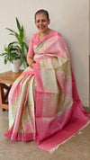 Pink andbeige tussar shadedsilk saree - G253
