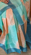 Aqua Blue and Peach shaded tussar silk saree - G253