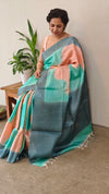 Aqua Blue and Dark Peach shaded tussar silk saree - G253