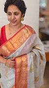 Grey and red tissue kota banarasi saree - CSF5
