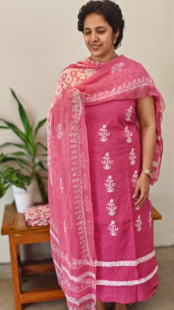 Pink Bathik printed cotton suit