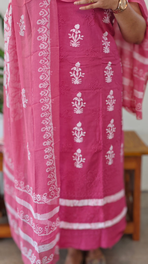Pink Bathik printed cotton suit