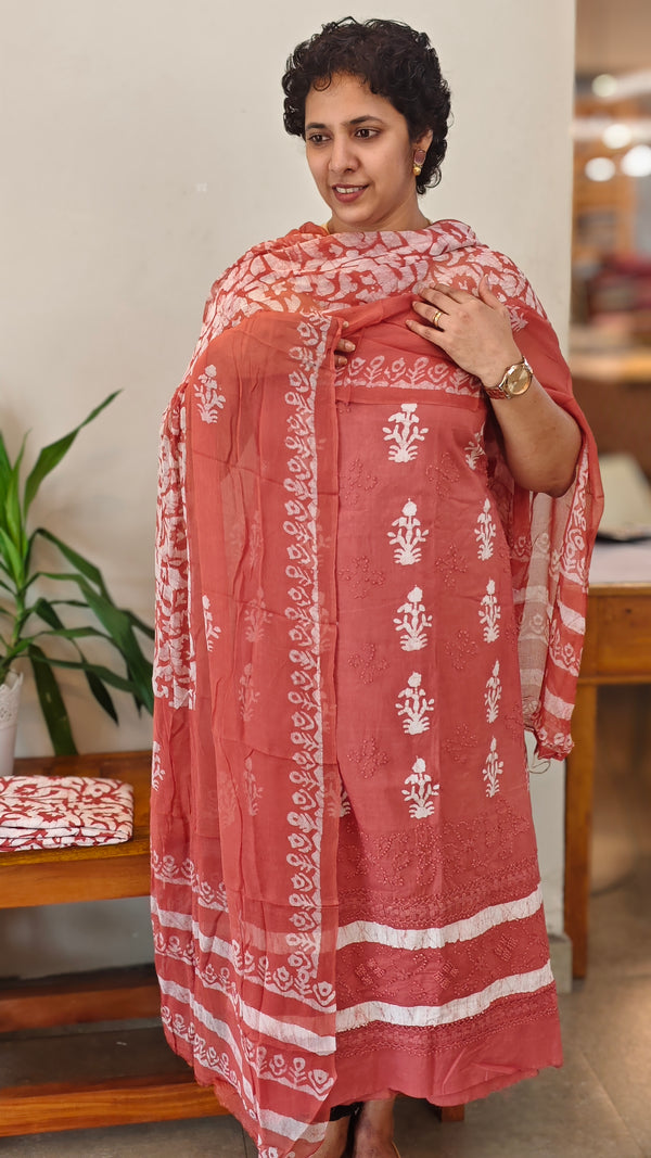 Peach Bathik printed cotton suit