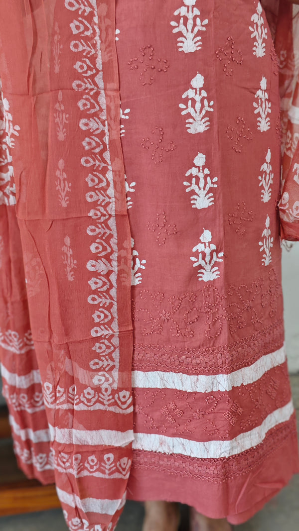 Peach Bathik printed cotton suit