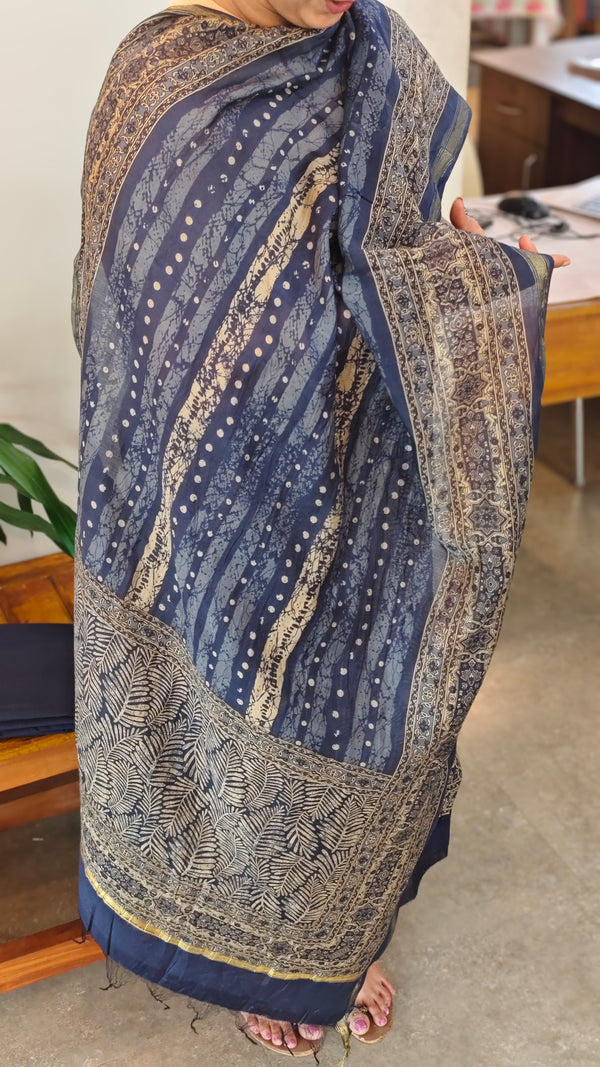 Navy blue chanderi suit