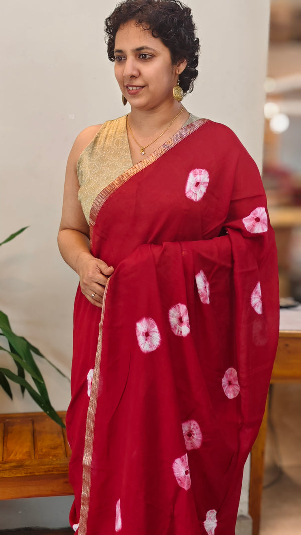 Red Chinon silk bandini saree - NG22