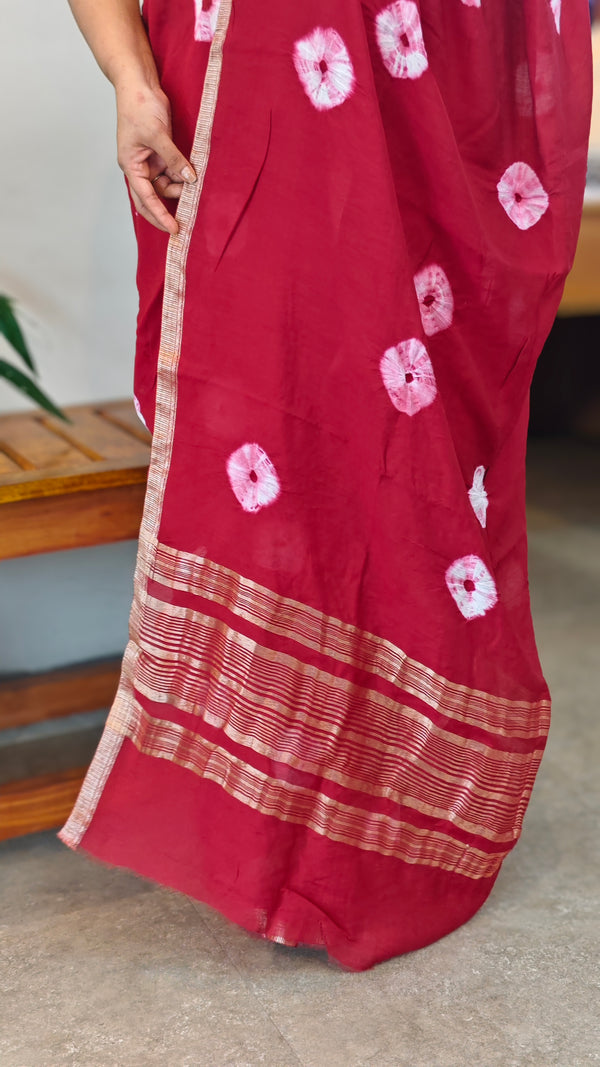 Red Chinon silk bandini saree - NG22