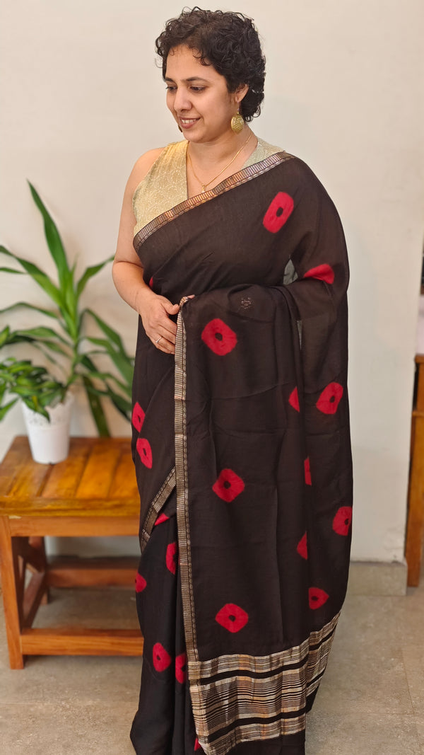 Black chinon silk bandini saree - NG22