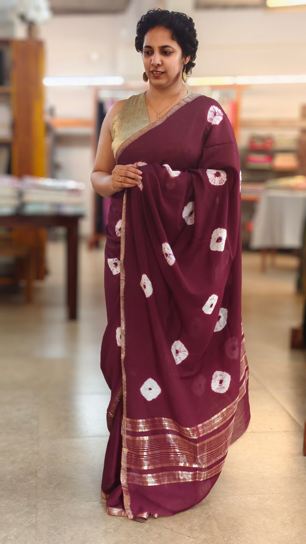 Wine chinon silk bandini saree - NG22