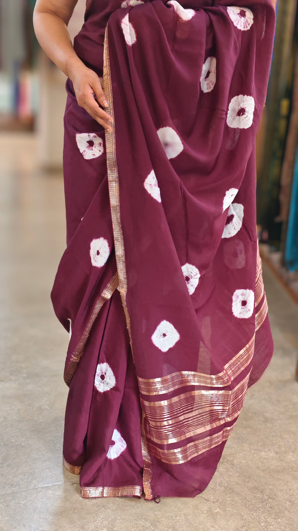 Wine chinon silk bandini saree - NG22