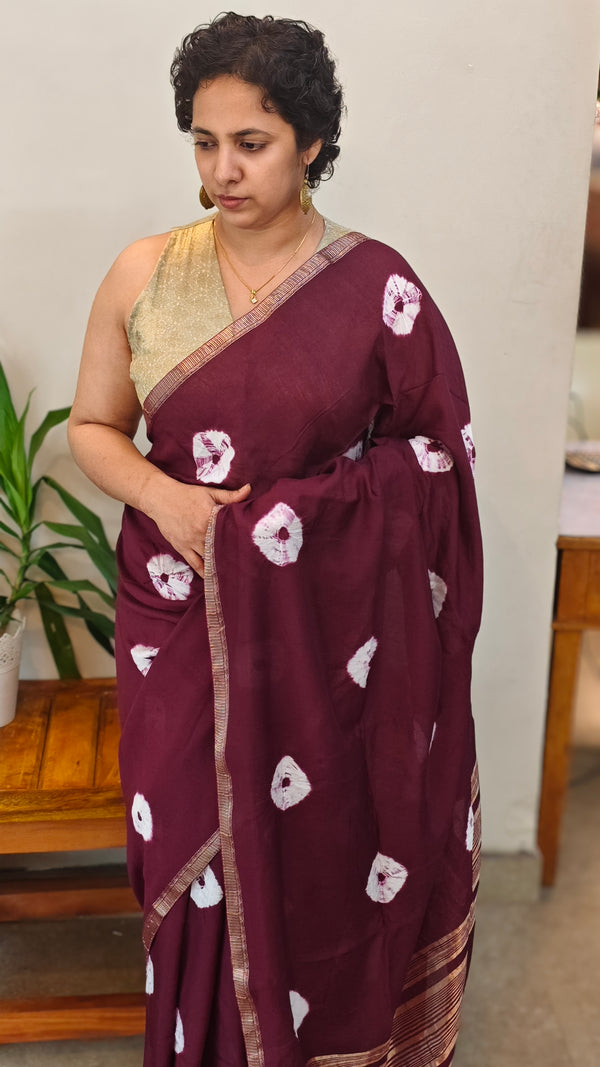 Wine chinon silk bandini saree - NG22