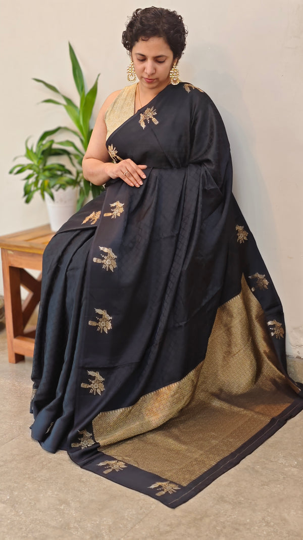 Designer black crepe silk saree