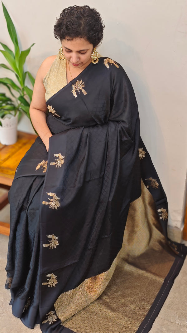 Designer black crepe silk saree