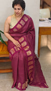 Wine Chinon silk banarasi saree