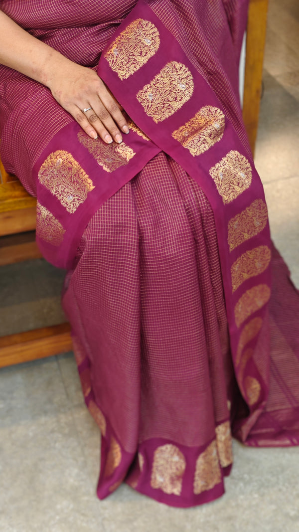 Wine Chinon silk banarasi saree