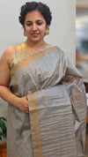 Clay grey checked tussar silk saree