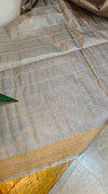Clay grey checked tussar silk saree