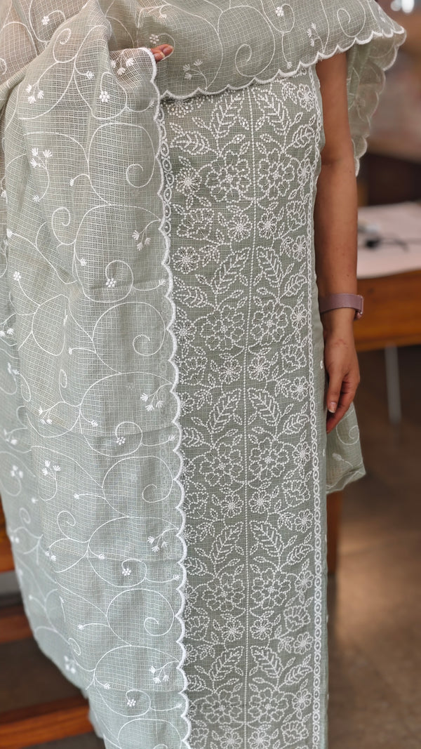 Sage Green Embroidered net kota suit - QA72