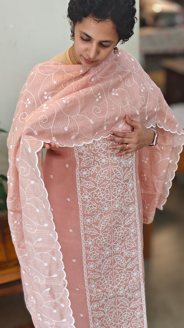 Peach embroidered net kota suit - QA72