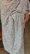 Smoky grey embroidered net kota suit - QA72