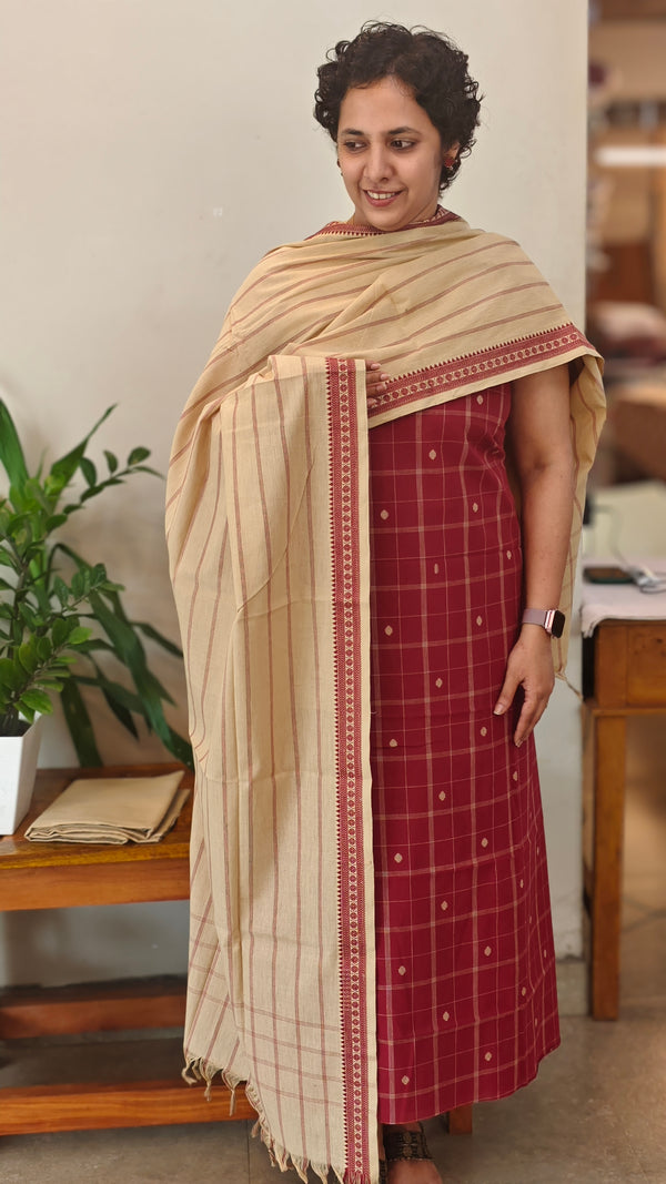 Maroon and beige Handloomcotton suit
