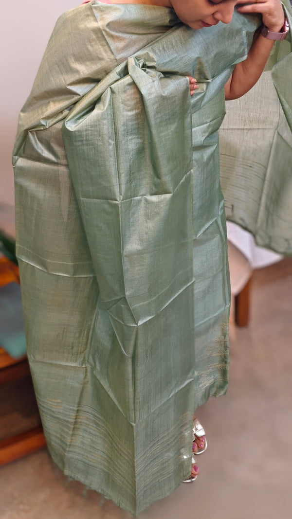 3300 Sage green tussar silk suit - 1