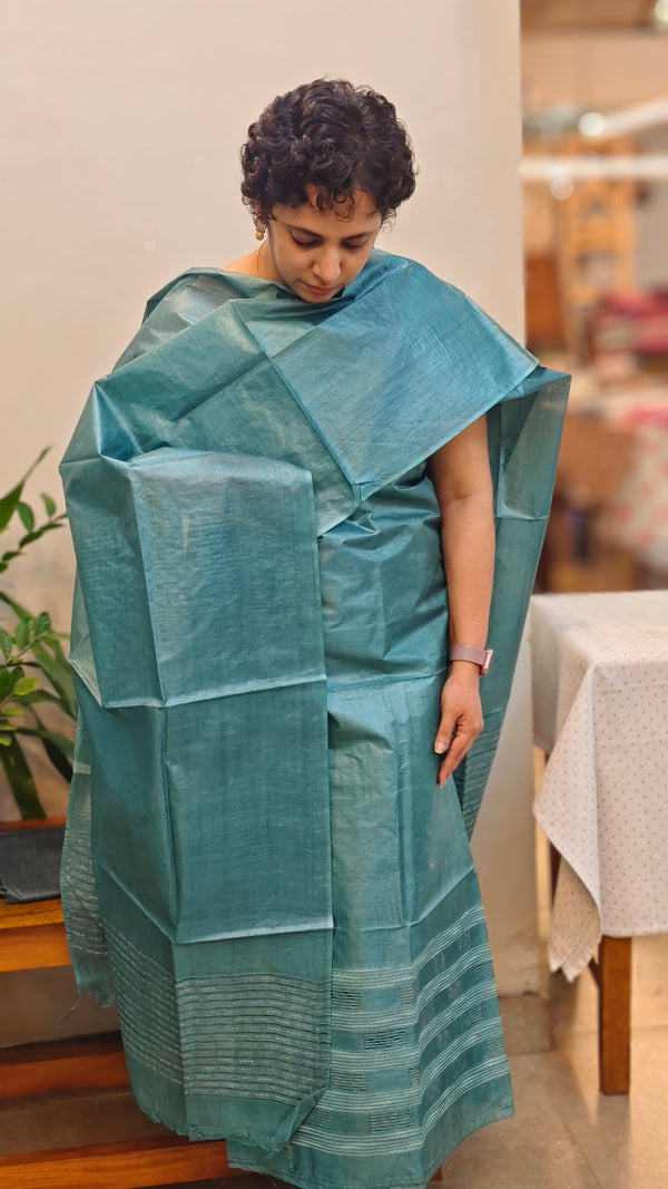 3300 - Peacock blue tussar silk suit - 1