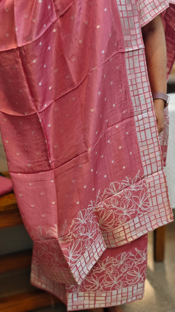 Blush pink chinon banarasi suit