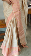 Light beige and peach linen silk saree - DR42