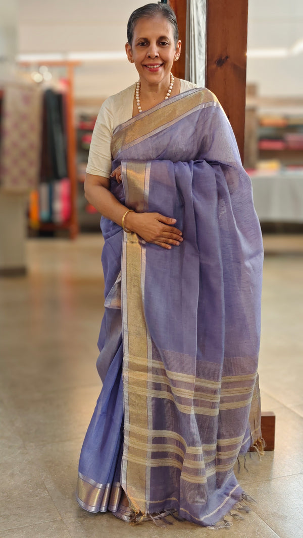 Dark Lavender Linen silk saree - DR42