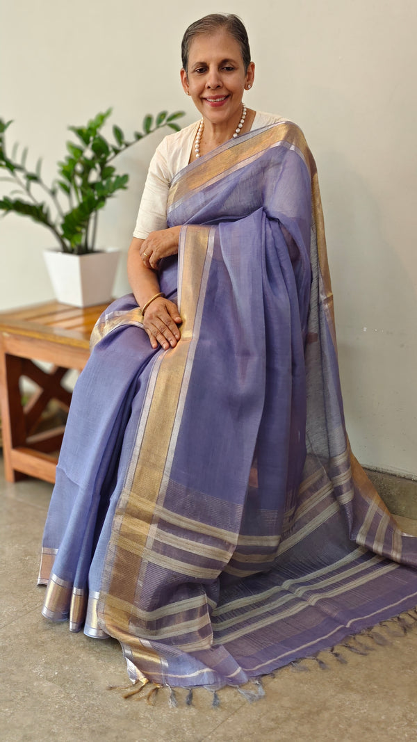 Dark Lavender Linen silk saree - DR42