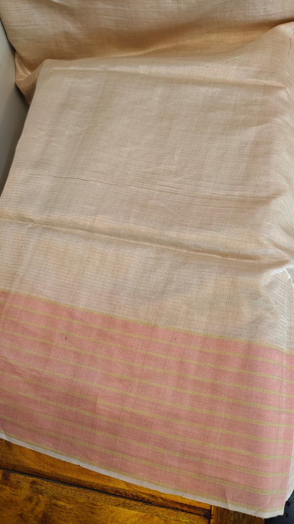 Light beige and peach linen silk saree - DR42